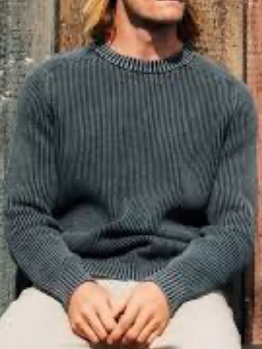 Men's Crewneck Ribbed Sweater in Charcoal Gray